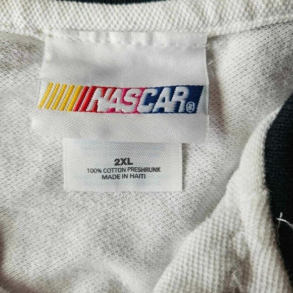 Nascar Polo Shirt Mens 2XL 100% Cotton Race Flag Trim White Black Check Red SS - Picture 10 of 12